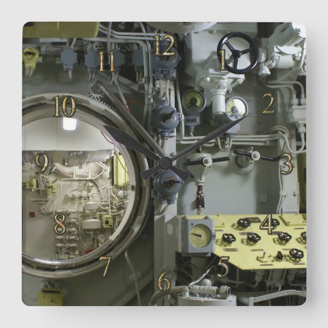 old retro submarine square wall clock (Front)