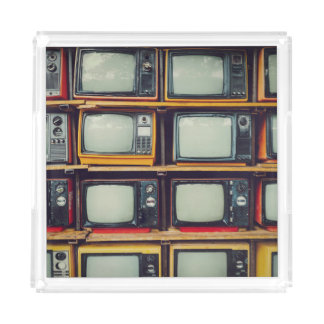 Old Retro Television Blank Screen Acrylic Tray