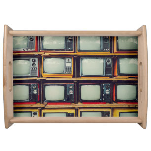 Old Retro Television Blank Screen Serving Tray