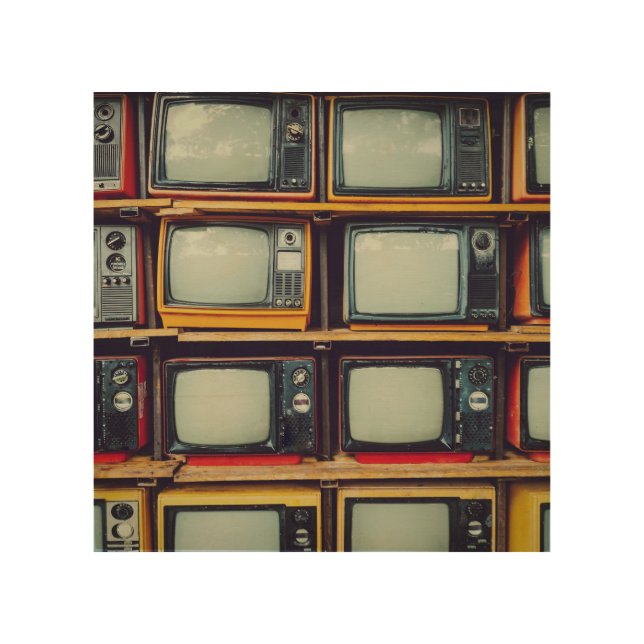 Old Retro Television Blank Screen Wood Wall Art (Front)
