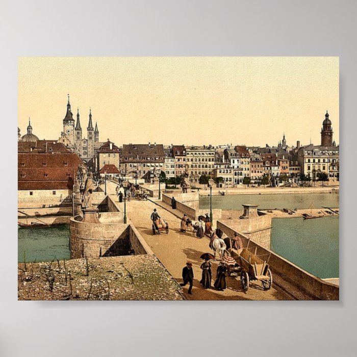 Old Rhine Bridge (i.e. Old Main Bridge) and town, Poster