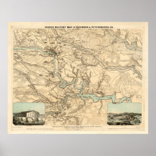 Old Richmond to Petersburg VA Civil War Map (1864) Poster