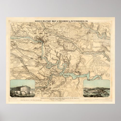 Old Richmond to Petersburg VA Civil War Map 1864 Poster