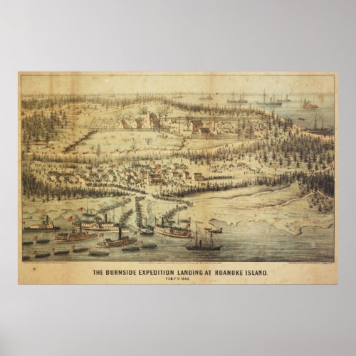 Old Roanoke Island Burnside Expedition Map 1862 Poster