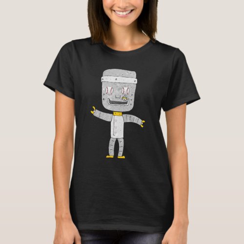 Old Robot With Two Eyes And A Button From A Baseba T_Shirt