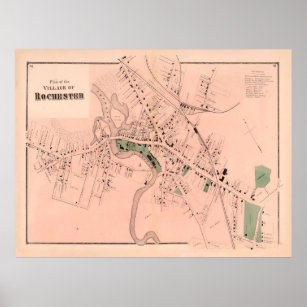 Old Rochester NH Map (1871) Vintage Lilac City Poster