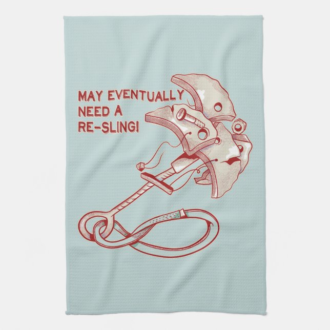 Old Rock climbing cam funny  Kitchen Towel (Vertical)
