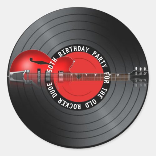 Old Rocker Dude Guitar Record 50th Birthday Party Classic Round Sticker