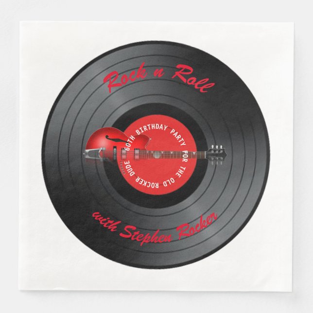 Old Rocker Dude Guitar Record Birthday Party Paper Dinner Napkins (Front)