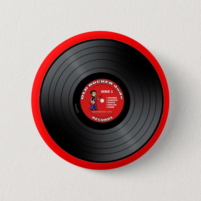 Old Rocker Dude Vinyl Record Button (Front)