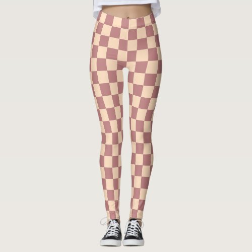 Old Rose and Pale Orange Checkerboard Leggings
