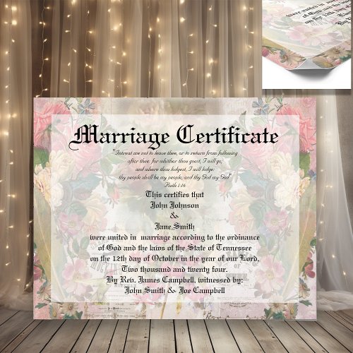 Old Rose Marriage Certificate Poster