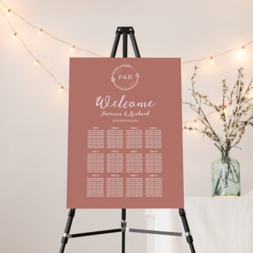 Old Rose Monogram Wedding Seating Chart Board