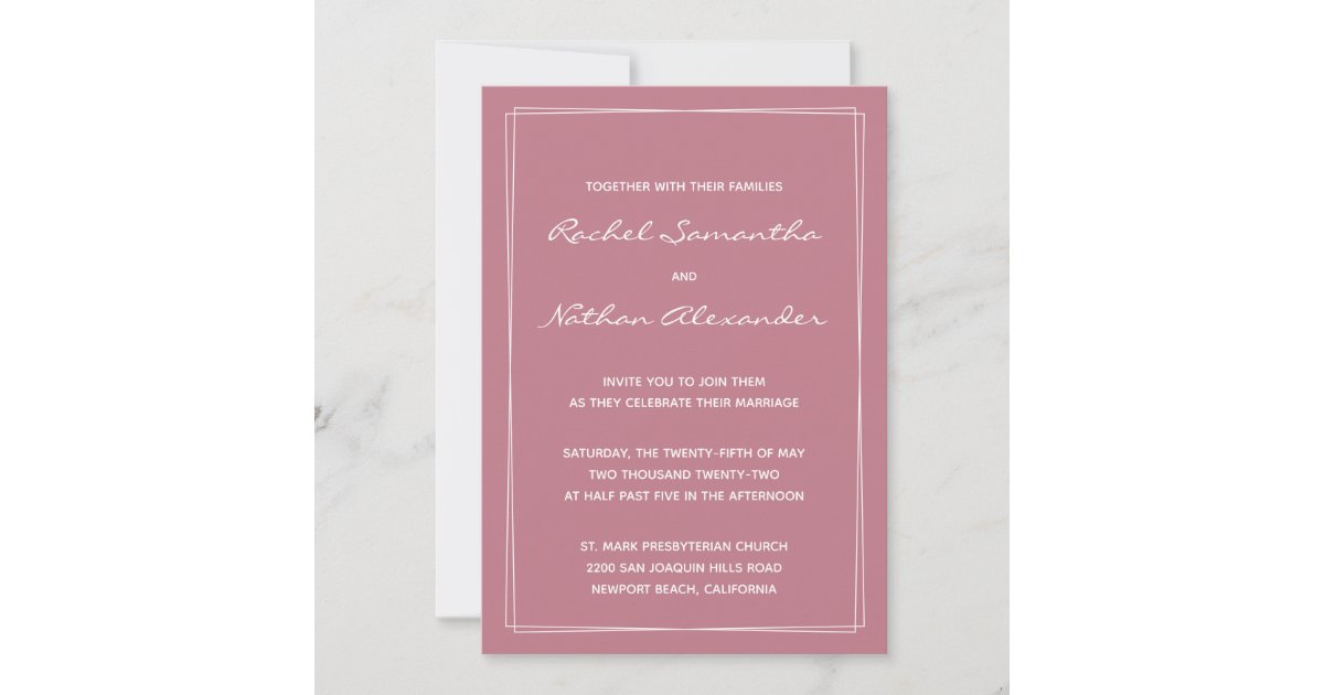 Old Rose Pink Minimalist Wedding Invitations Zazzle Com