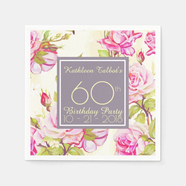 Old Roses 60th Birthday Party Paper Napkin (Front)