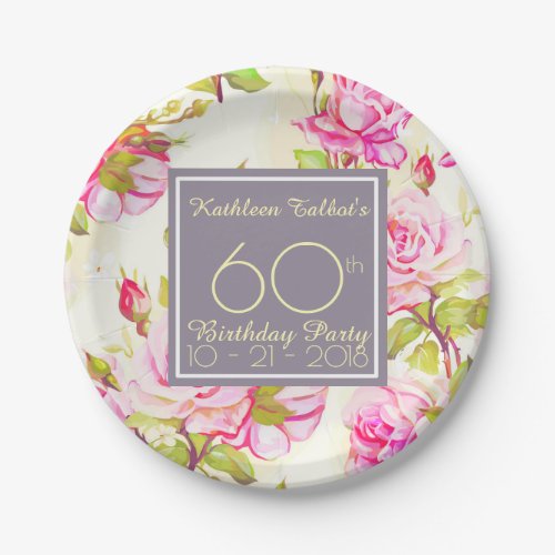 Old Roses 60th Birthday Party Paper Plate