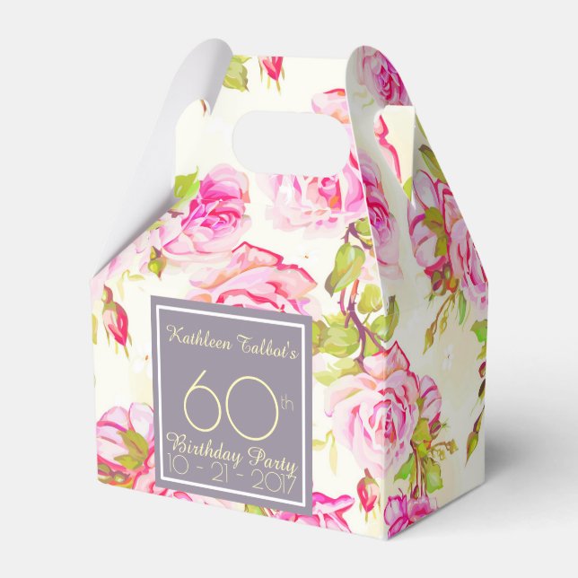 Old Roses 60th Birthday Thank You Favor Box (Front Side)