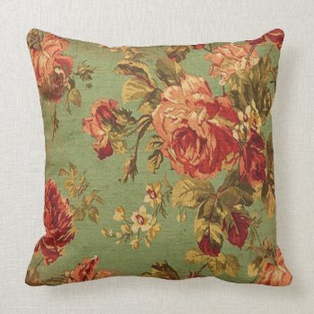 Old Roses On Green Square Pillow by jozanehouse at Zazzle