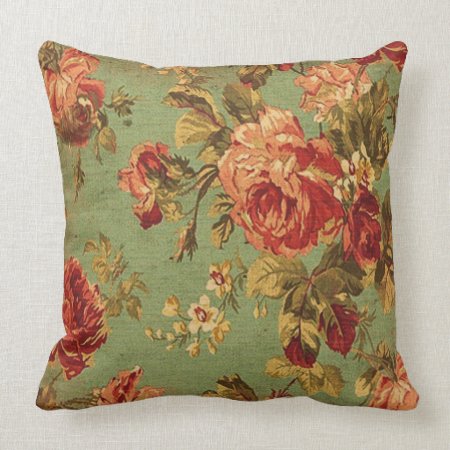 Old Roses On Green Square Pillow
