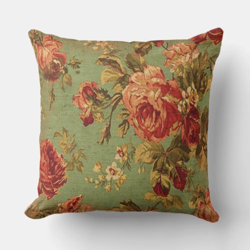 Old Roses on Green Square Pillow