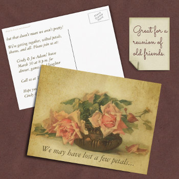 Old Roses On Vintage Paper Save Reunion The Date Announcement Postcard by colorwash at Zazzle