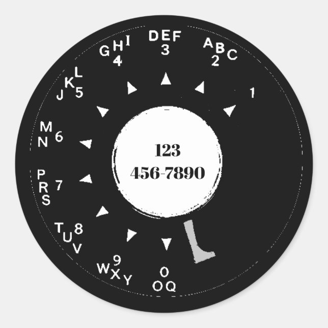 Old Rotary Phone Dial, edit phone number, Classic  Round Sticker (Front)