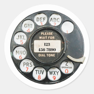 Old Rotary Phone Dial, edit phone number, Classic Round Sticker