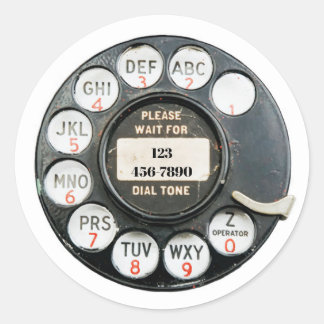 Old Rotary Phone Dial, edit phone number, Classic Round Sticker