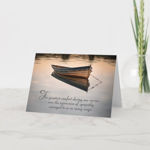 Old Row Boat on Calm Lake Sympathy Thank You  Card