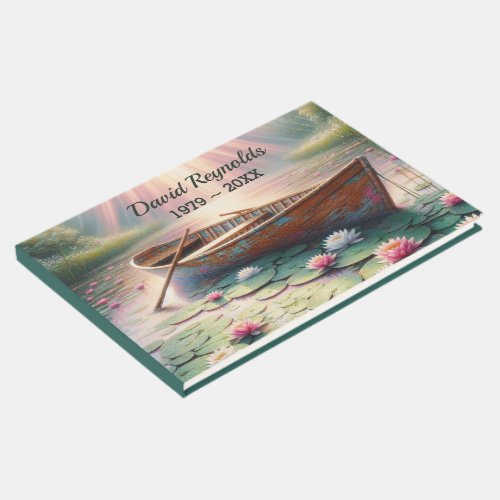 Old Rowboat In Water Lilies Memorial Service Guest Book