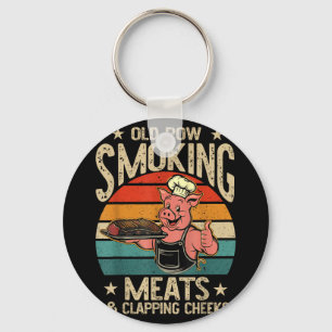 Old Rows Smokin Meats And Clapping Cheeks Funny Bb Keychain
