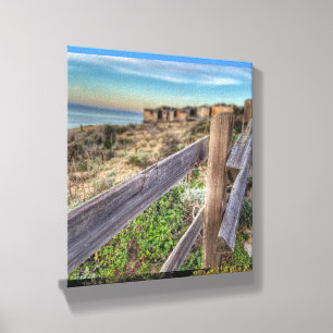 Old Rugged Beach Fence Canvas Photo Tile