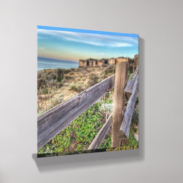 Old Rugged Beach Fence Canvas Photo Tile (Angled)