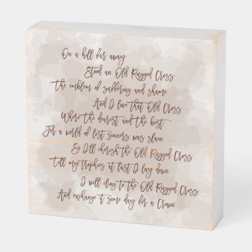 Old Rugged Cross Hymn Lyrics Brown Calligraphy Wooden Box Sign