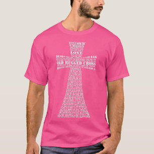 Old Rugged Cross Lyrics In Cross Shape Christian T-Shirt