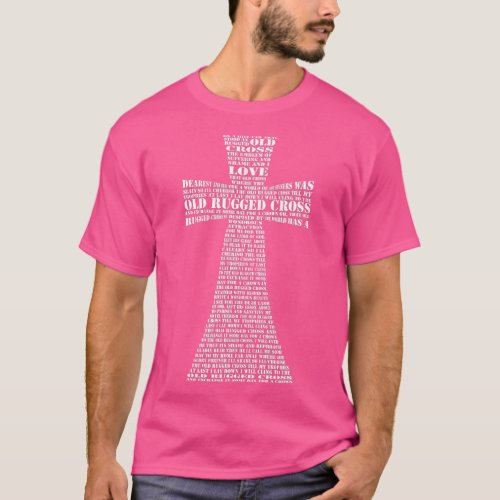 Old Rugged Cross Lyrics In Cross Shape Christian  T_Shirt