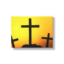 Old Rugged Wooden Cross on Calvary Hill at Sunset