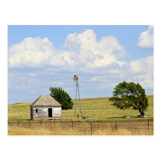 Old Rush County, Kansas, Farmhouse With Windmill Postcard