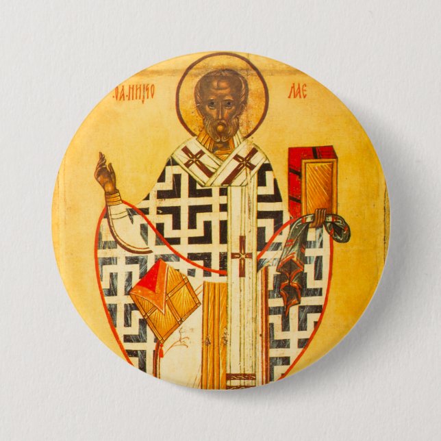 Old Russian icon of St.Nicholas Button (Front)