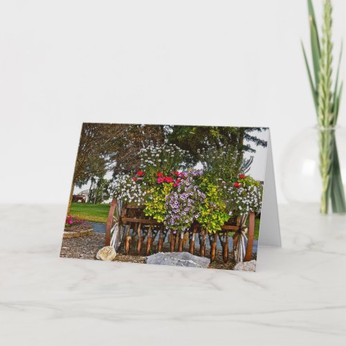 OLD RUSTED FARM SEED DRILL PLANTER WITH FLOWERS CARD