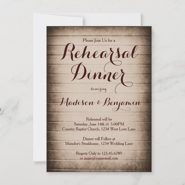 Old Rustic Barn Wood Rehearsal Dinner Invitations (Front)