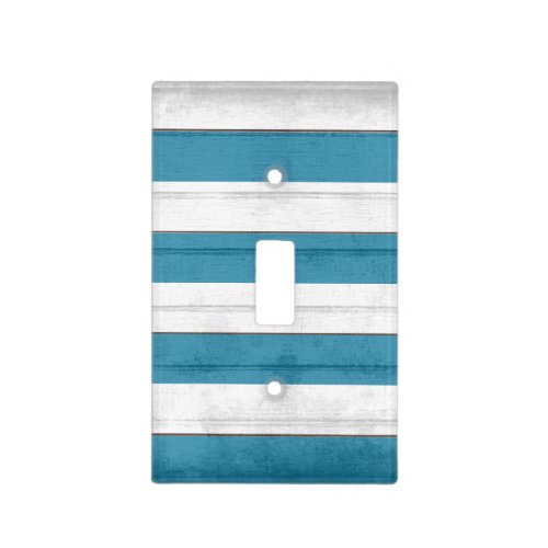 Old Rustic Blue and White Nautical Stripes Light Switch Cover