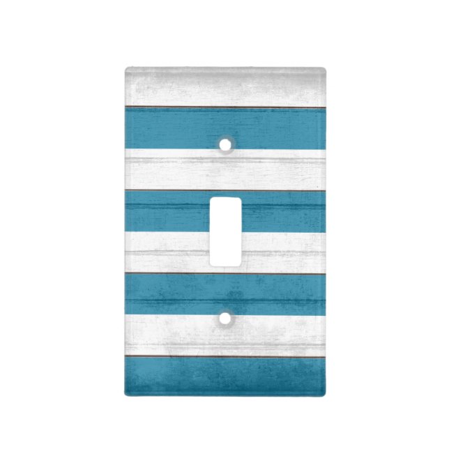 Old Rustic Blue and White Nautical Stripes Light Switch Cover (Front)
