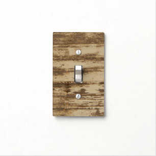 Old Rustic Brown Tan Wood Light Switch Cover