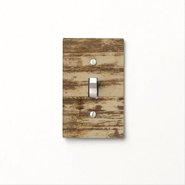 Old Rustic Brown Tan Wood Light Switch Cover (In Situ)