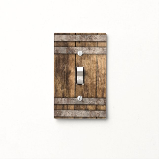 Old Rustic Brown Wood Light Switch Cover (In Situ)