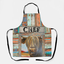 Old Rustic Chef Highland Cow Apron