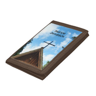 Old Rustic Country Church, Pastor Name, Nylon Trifold Wallet