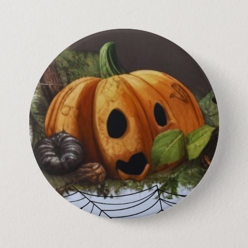 Old Rustic Pumpkin Spook Halloween Party Button