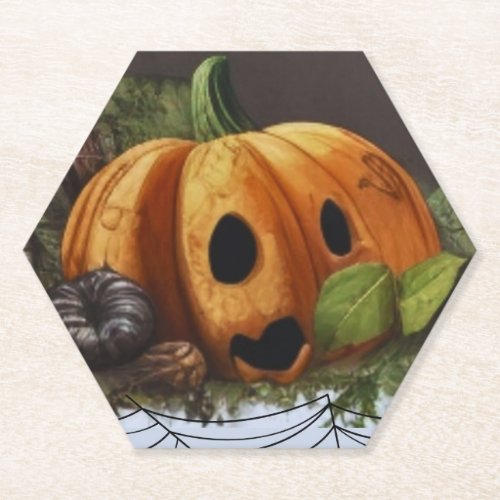 Old Rustic Pumpkin Spook Halloween Party Paper Coaster